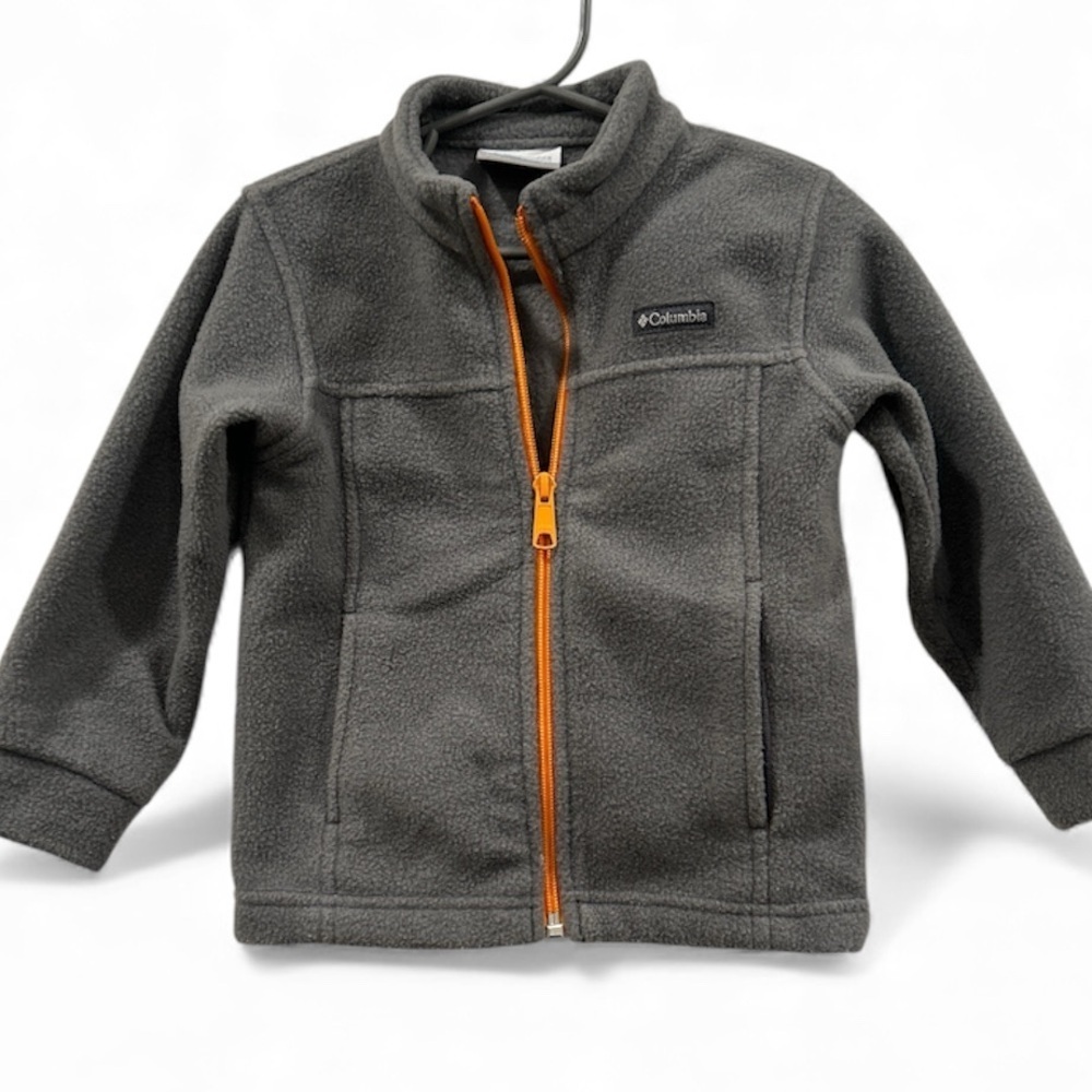 Columbia Charcoal Fleece Jacket with Bright Orange Zipper